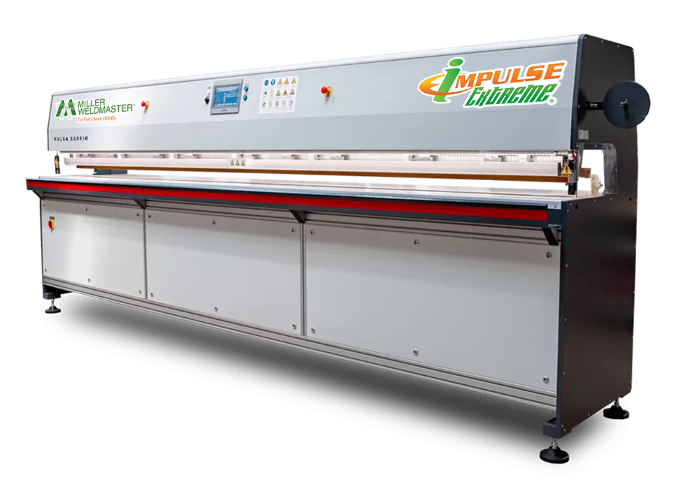정밀한 열과 압력으로 열가소성 직물을 밀봉하여 깨끗하고 내구성 있는 이음새를 만드는 Miller Weldmaster 임펄스 용접기